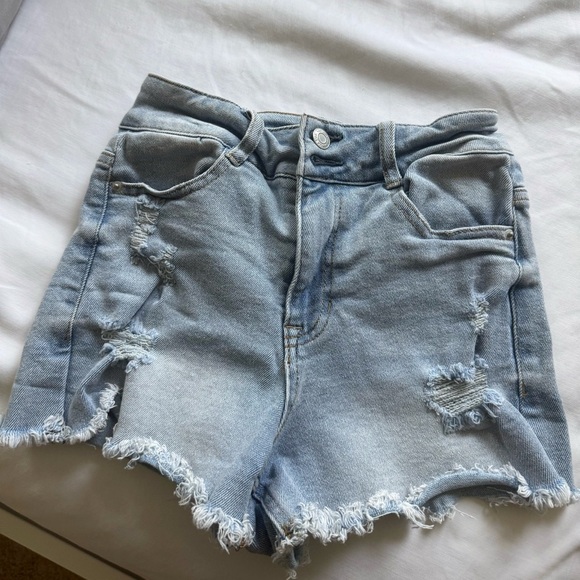 Vanilla Star Blue Jean Shorts Distressed High-Waisted - Picture 1 of 6